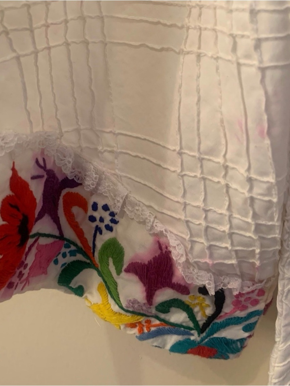 Handmade VTG Mexican Embroidered Lace Crochet Cotton Maxi Dress - Picture 4 of 13